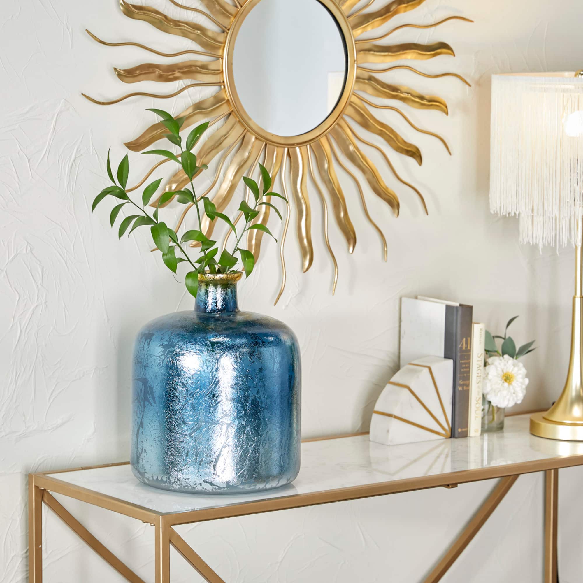 Blue Glass Coastal Vase, 12" x 10" x 10"